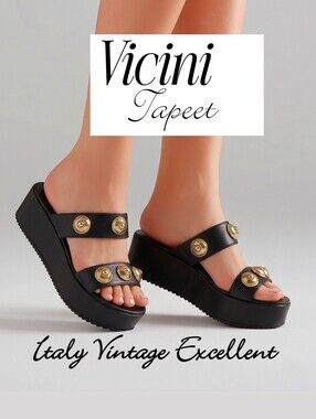RARE Tapeet by Vicini Vintage Italy Made 8 38 Leather Platform Sandals Shoes
